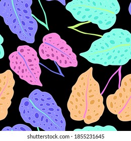 Kreatives, nahtloses Muster mit tropischen Blättern. Trendmuster mit handgezeichneten exotischen Pflanzen. Swimwear botanisches Design. Dschungle exotische Sommerkurse.	