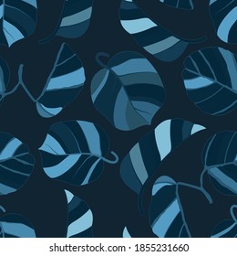 Creative seamless pattern with tropical leaves. Trendy pattern with hand drawn exotic plants. Swimwear botanical design. Jungle exotic summer print.	