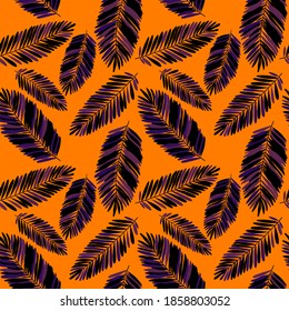 Patrón creativo sin fisuras con hojas tropicales. Patrón de moda con plantas exóticas dibujadas a mano. Diseño botánico de bañador. Impresión veraniega exótica de la jungla.	