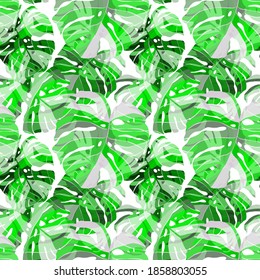 Creative seamless pattern with tropical leaves. Trendy pattern with hand drawn exotic plants. Swimwear botanical design. Jungle exotic summer print.	