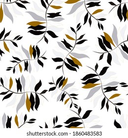 Creative seamless pattern with tropical leaves. Trendy pattern with hand drawn exotic plants. Swimwear botanical design. Jungle exotic summer print.	