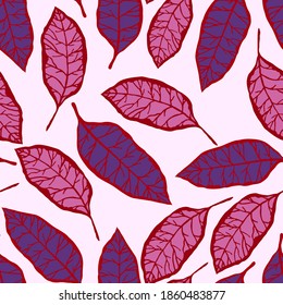 Patrón creativo sin fisuras con hojas tropicales. Patrón de moda con plantas exóticas dibujadas a mano. Diseño botánico de bañador. Impresión veraniega exótica de la jungla.	