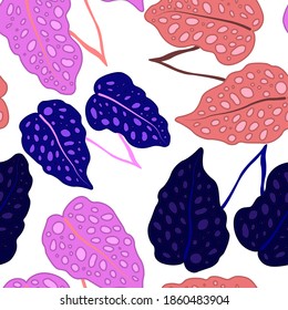 Patrón creativo sin fisuras con hojas tropicales. Patrón de moda con plantas exóticas dibujadas a mano. Diseño botánico de bañador. Impresión veraniega exótica de la jungla.	