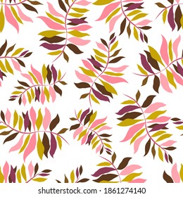 Kreatives, nahtloses Muster mit tropischen Blättern. Trendmuster mit handgezeichneten exotischen Pflanzen. Swimwear botanisches Design. Dschungle exotische Sommerkurse.	