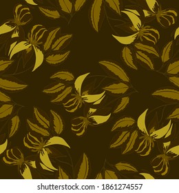 Creative seamless pattern with tropical leaves. Trendy pattern with hand drawn exotic plants. Swimwear botanical design. Jungle exotic summer print.	