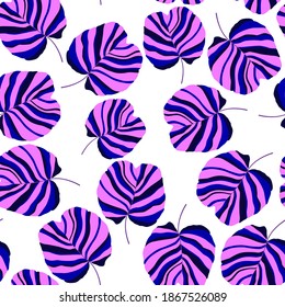 Patrón creativo sin fisuras con hojas tropicales. Patrón de moda con plantas exóticas dibujadas a mano. Diseño botánico de bañador. Impresión veraniega exótica de la jungla.	