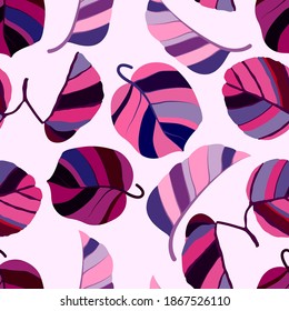 Creative seamless pattern with tropical leaves. Trendy pattern with hand drawn exotic plants. Swimwear botanical design. Jungle exotic summer print.	