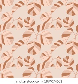Creative seamless pattern with tropical leaves. Trendy pattern with hand drawn exotic plants. Swimwear botanical design. Jungle exotic summer print.	