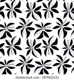 Creative seamless pattern with tropical leaves. Trendy pattern with hand drawn exotic plants. Swimwear botanical design. Jungle exotic summer print.	
