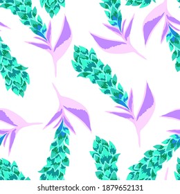 Creative seamless pattern with tropical leaves. Trendy pattern with hand drawn exotic plants. Swimwear botanical design. Jungle exotic summer print.	