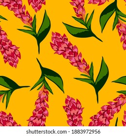 Creative seamless pattern with tropical leaves. Trendy pattern with hand drawn exotic plants. Swimwear botanical design. Jungle exotic summer print.	