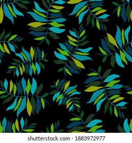 Creative seamless pattern with tropical leaves. Trendy pattern with hand drawn exotic plants. Swimwear botanical design. Jungle exotic summer print.	
