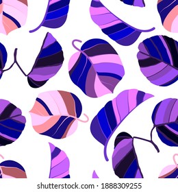 Creative seamless pattern with tropical leaves. Trendy pattern with hand drawn exotic plants. Swimwear botanical design. Jungle exotic summer print.	