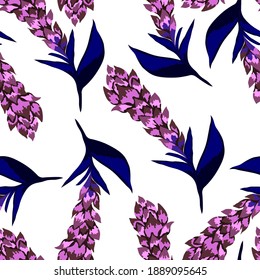 Creative seamless pattern with tropical leaves. Trendy pattern with hand drawn exotic plants. Swimwear botanical design. Jungle exotic summer print.	