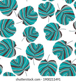 Creative seamless pattern with tropical leaves. Trendy pattern with hand drawn exotic plants. Swimwear botanical design. Jungle exotic summer print.	