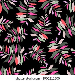 Creative seamless pattern with tropical leaves. Trendy pattern with hand drawn exotic plants. Swimwear botanical design. Jungle exotic summer print.	