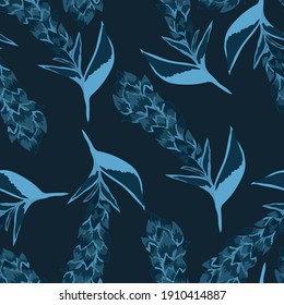 Patrón creativo sin fisuras con hojas tropicales. Patrón de moda con plantas exóticas dibujadas a mano. Diseño botánico de bañador. Impresión veraniega exótica de la jungla.	
