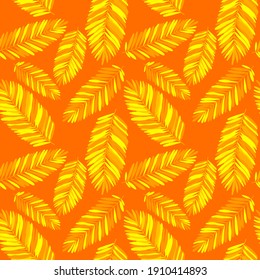 Creative seamless pattern with tropical leaves. Trendy pattern with hand drawn exotic plants. Swimwear botanical design. Jungle exotic summer print.	