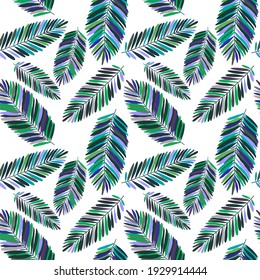 Creative seamless pattern with tropical leaves. Trendy pattern with hand drawn exotic plants. Swimwear botanical design. Jungle exotic summer print.	