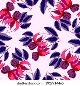 Patrón creativo sin fisuras con hojas tropicales. Patrón de moda con plantas exóticas dibujadas a mano. Diseño botánico de bañador. Impresión veraniega exótica de la jungla.	