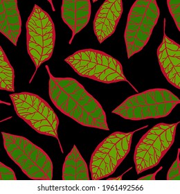 Creative seamless pattern with tropical leaves. Trendy pattern with hand drawn exotic plants. Swimwear botanical design. Jungle exotic summer print.	
