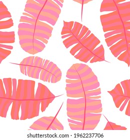 Creative seamless pattern with tropical leaves. Trendy pattern with hand drawn exotic plants. Swimwear botanical design. Jungle exotic summer print.	