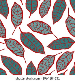 Creative seamless pattern with tropical leaves. Trendy pattern with hand drawn exotic plants. Swimwear botanical design. Jungle exotic summer print.	