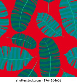 Creative seamless pattern with tropical leaves. Trendy pattern with hand drawn exotic plants. Swimwear botanical design. Jungle exotic summer print.	