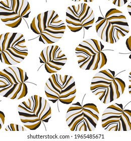 Creative seamless pattern with tropical leaves. Trendy pattern with hand drawn exotic plants. Swimwear botanical design. Jungle exotic summer print.	