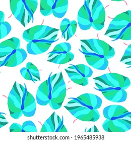 Creative seamless pattern with tropical leaves. Trendy pattern with hand drawn exotic plants. Swimwear botanical design. Jungle exotic summer print.	