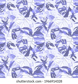 Creative seamless pattern with tropical leaves. Trendy pattern with hand drawn exotic plants. Swimwear botanical design. Jungle exotic summer print.	