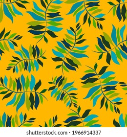 Creative seamless pattern with tropical leaves. Trendy pattern with hand drawn exotic plants. Swimwear botanical design. Jungle exotic summer print.	
