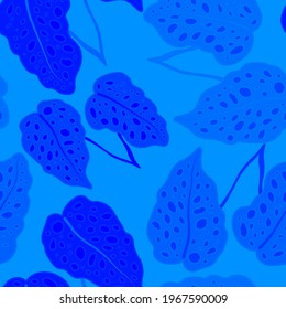 Patrón creativo sin fisuras con hojas tropicales. Patrón de moda con plantas exóticas dibujadas a mano. Diseño botánico de bañador. Impresión veraniega exótica de la jungla.	