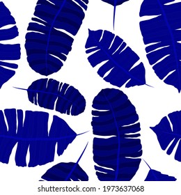 Creative seamless pattern with tropical leaves. Trendy pattern with hand drawn exotic plants. Swimwear botanical design. Jungle exotic summer print.	