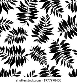 Creative seamless pattern with tropical leaves. Trendy pattern with hand drawn exotic plants. Swimwear botanical design. Jungle exotic summer print.	