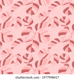Creative seamless pattern with tropical leaves. Trendy pattern with hand drawn exotic plants. Swimwear botanical design. Jungle exotic summer print.	