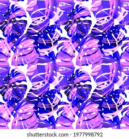 Creative seamless pattern with tropical leaves. Trendy pattern with hand drawn exotic plants. Swimwear botanical design. Jungle exotic summer print.	