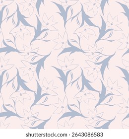 Creative seamless pattern with tropical leaves. Trendy hand drawn texture. 
