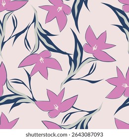 Creative seamless pattern with tropical leaves. Trendy hand drawn texture. 
