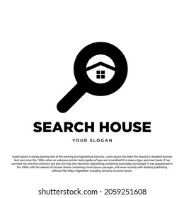 creative search house logo design. magnifying glass with house icon for your business or brand design