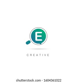 Creative Search Letter E Logo with Magnifying Glass Element. Design Vector Illustration Template