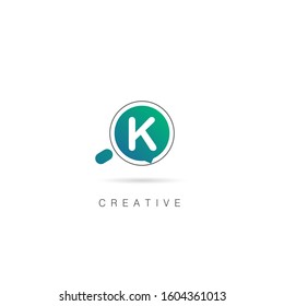 Creative Search Letter K Logo with Magnifying Glass Element. Design Vector Illustration Template