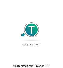 Creative Search Letter T Logo with Magnifying Glass Element. Design Vector Illustration Template