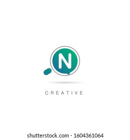 Creative Search N Letter Logo with Magnifying Glass Element. Design Vector Illustration Template