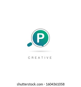 Creative Search P Letter Logo with Magnifying Glass Element. Design Vector Illustration Template