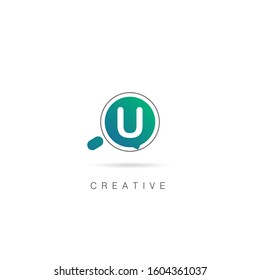 Creative Search U Letter Logo with Magnifying Glass Element. Design Vector Illustration Template