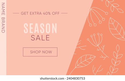 Creative season sale banner in trendy peach fuzz color with discount text. Season promotion illustration.