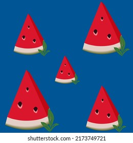 Creative Seasonal Pattern With Watermelon Slices Isolated on Blue Background. Vector Illustration