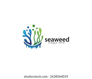 creative seaweed logo, abstract seaweed with water droplets underneath, logo design template
