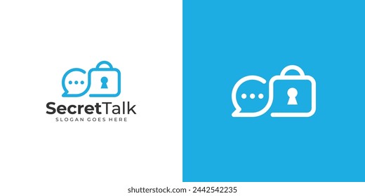 Logo de Creative Secret Talk. Bubble Chat y Candado, Chat seguro con estilo de esquema lineal. Símbolo de logotipo de la comunicación Vector de diseño de inspiración.